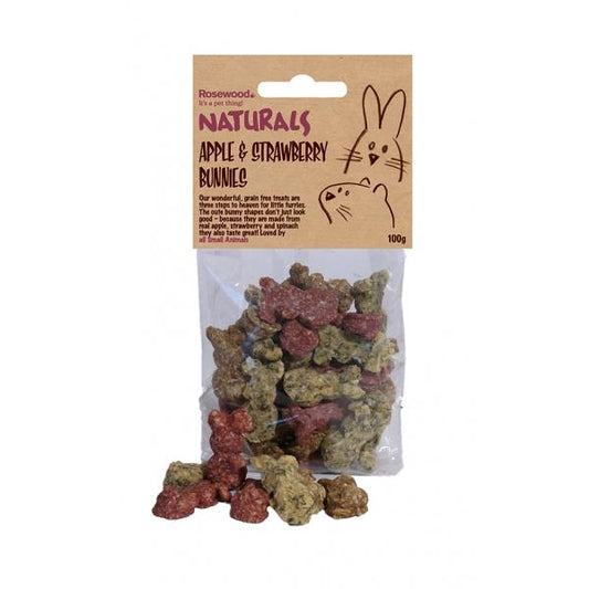Naturals Apple & Strawberry Bunnies 100g - Mischief Pet Products